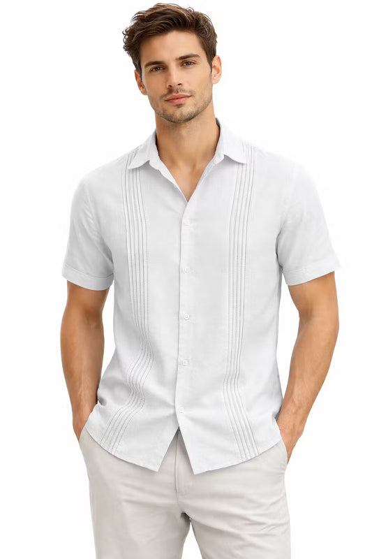 Textured Panel Short Sleeve Button Shirt