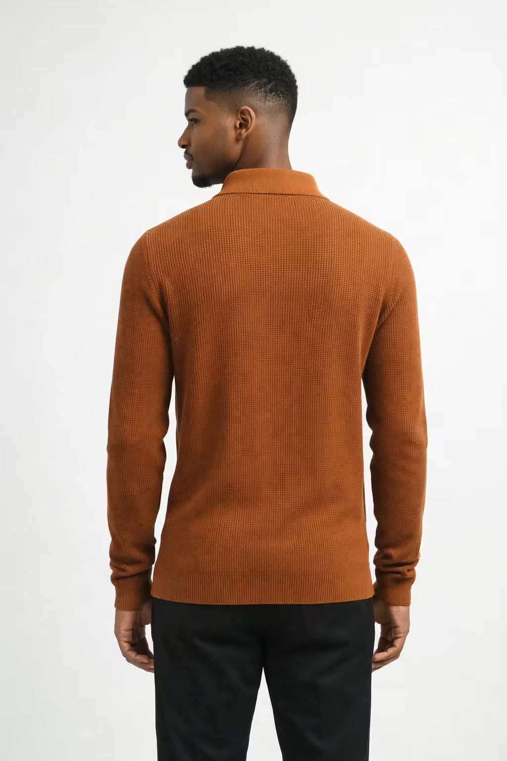 Waffle Knit Half-Zip Collared Sweater