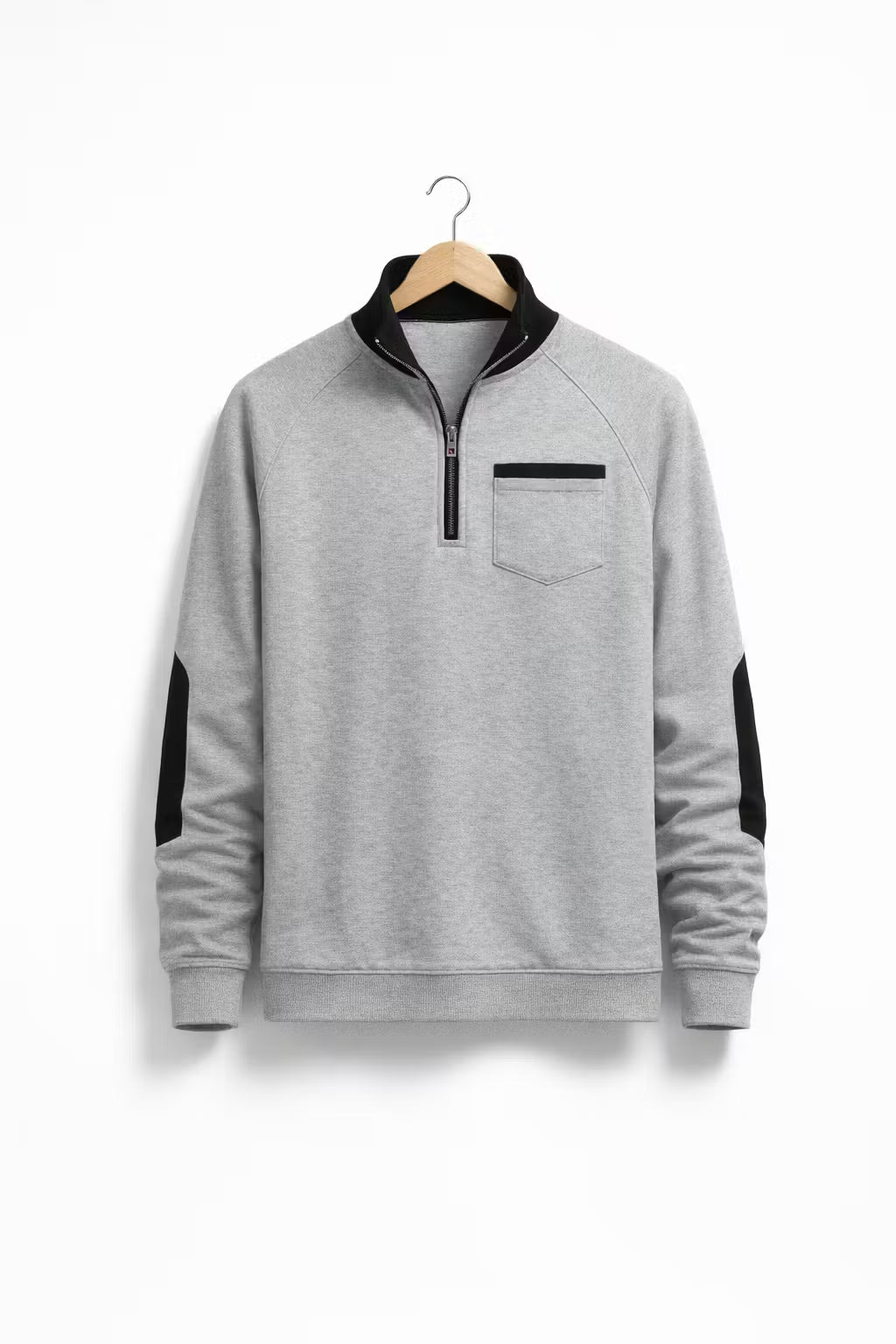 Men’s Quarter Zip Long Sleeve Pullover with Patched Elbows
