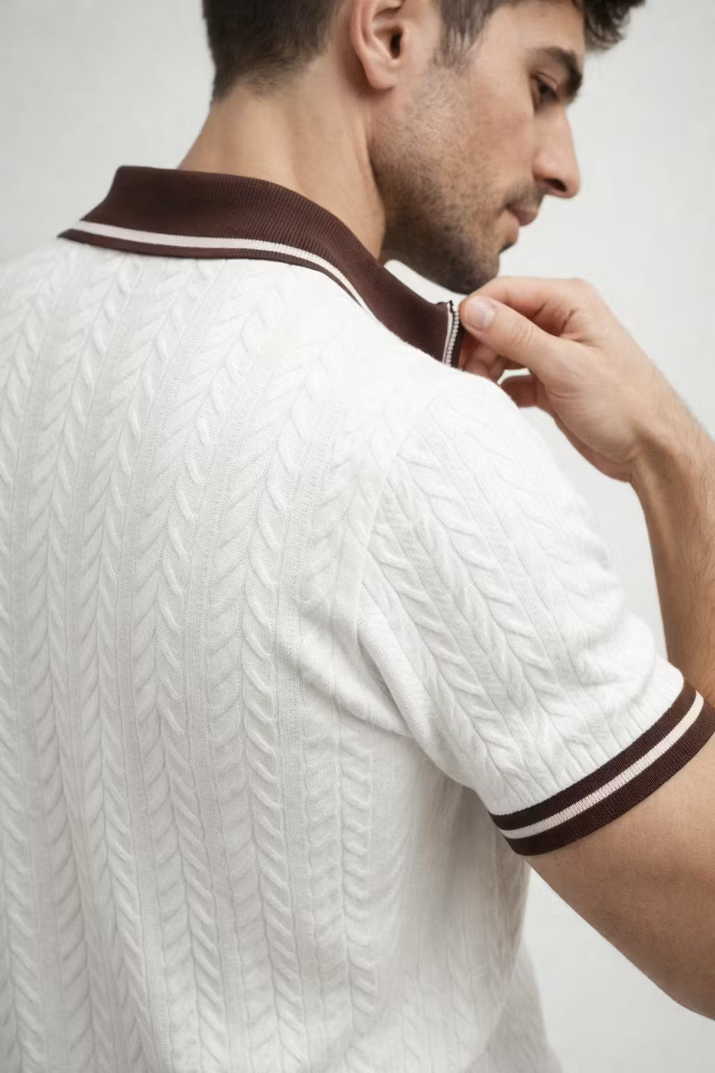 Textured Knit Zip Collar Polo Shirt