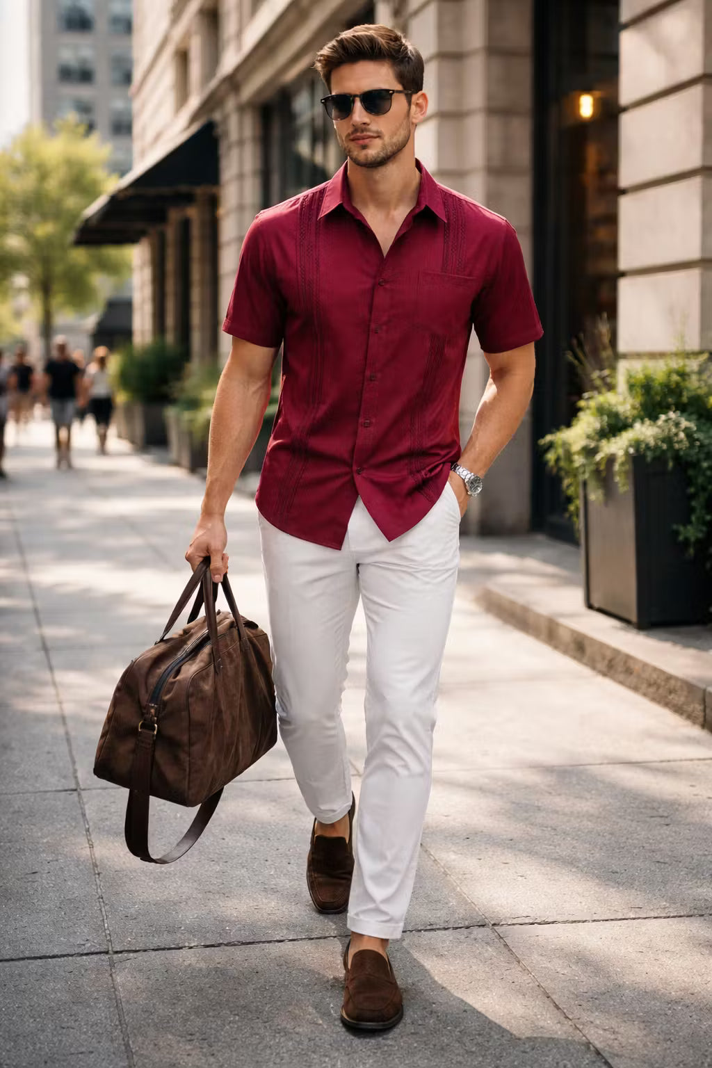 Embroidered Stripe Long Sleeve Button Shirt