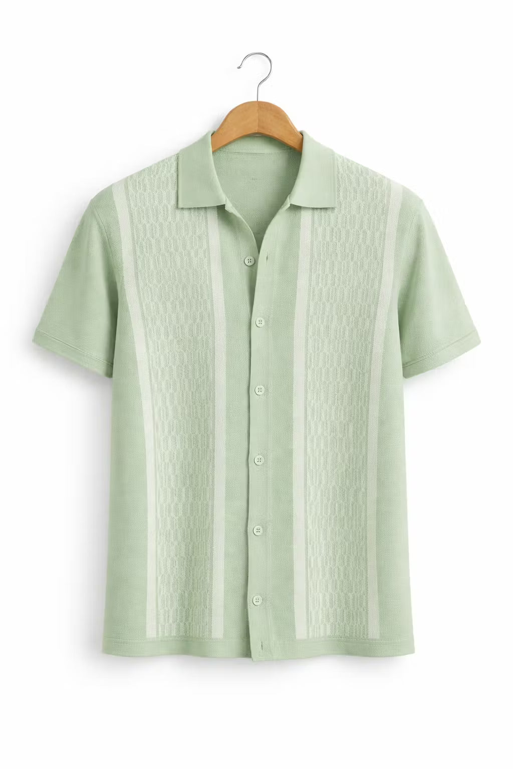 Vertical Stripe Textured Knit Button Shirt