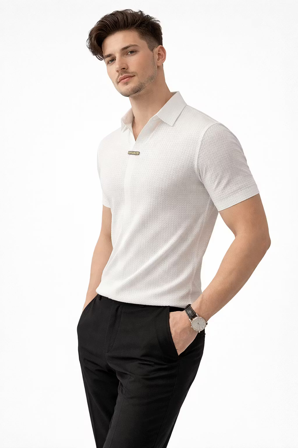Stretch Waffle Pattern Polo Shirt