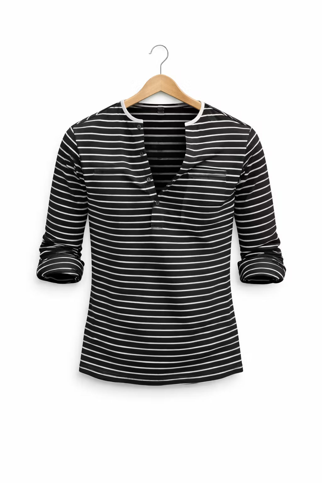Striped Button Henley Long Sleeve Shirt