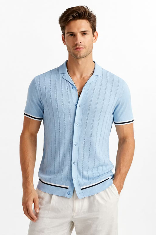 Vertical Stitch Knit Button Shirt