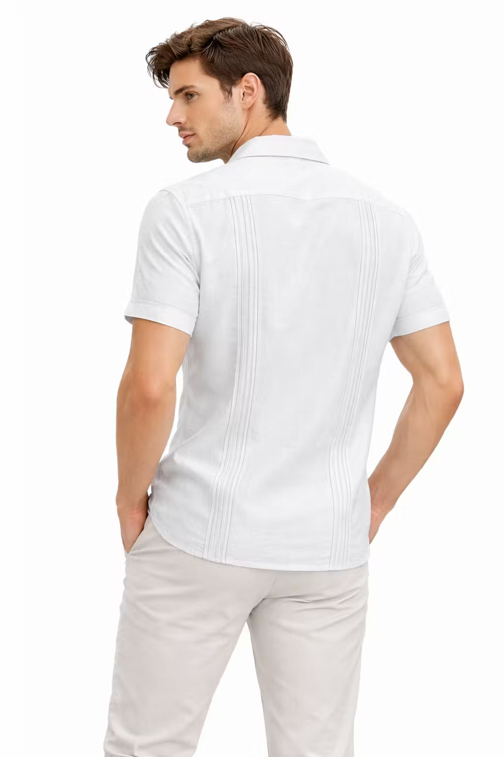 Textured Panel Short Sleeve Button Shirt