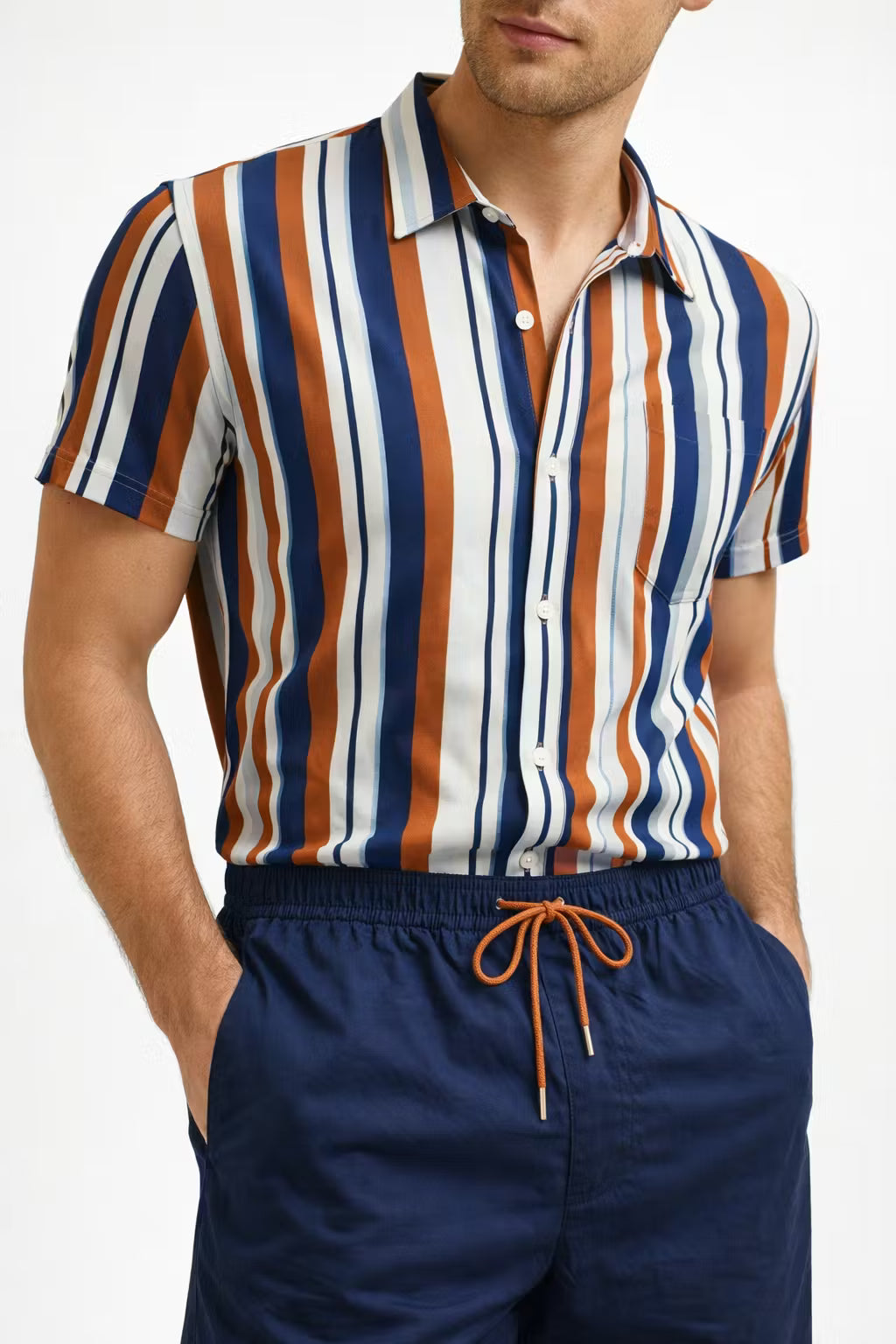 Vertical Stripe Shirt and Shorts Set