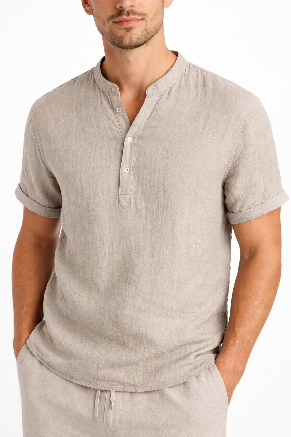 Men’s Linen Home Lounge Henley Shirt