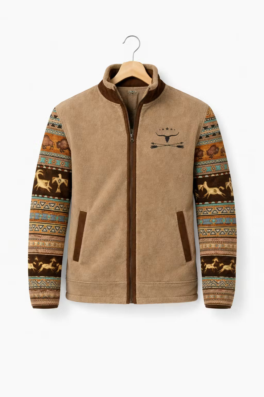 Men’s Fleece-Lined Zip Jacket With Patterned Sleeves
