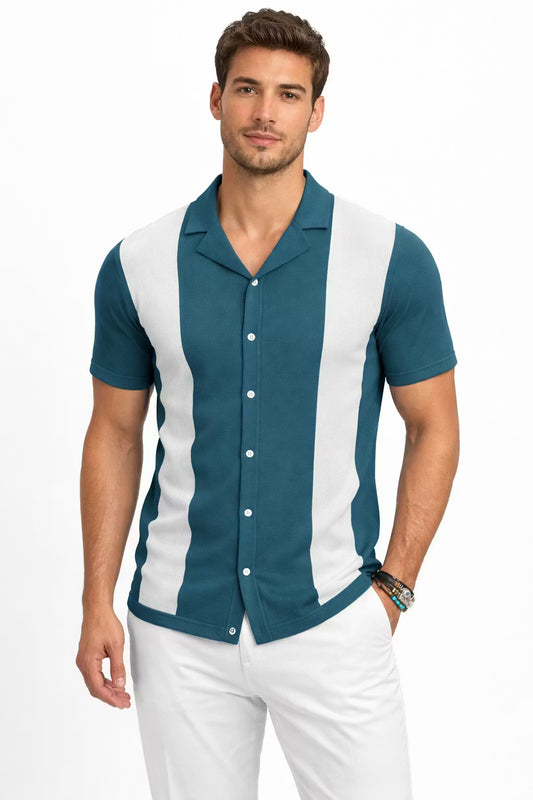 Contrast Panel Knit Button Shirt