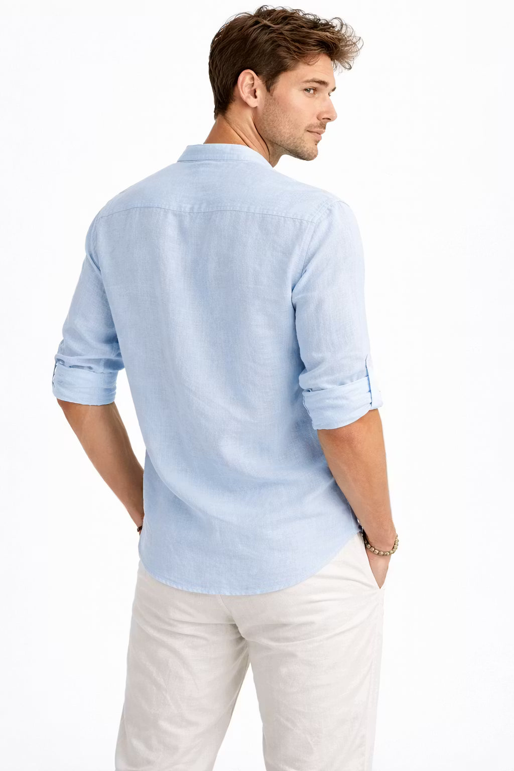 Textured Linen-Blend Half Placket Shirt