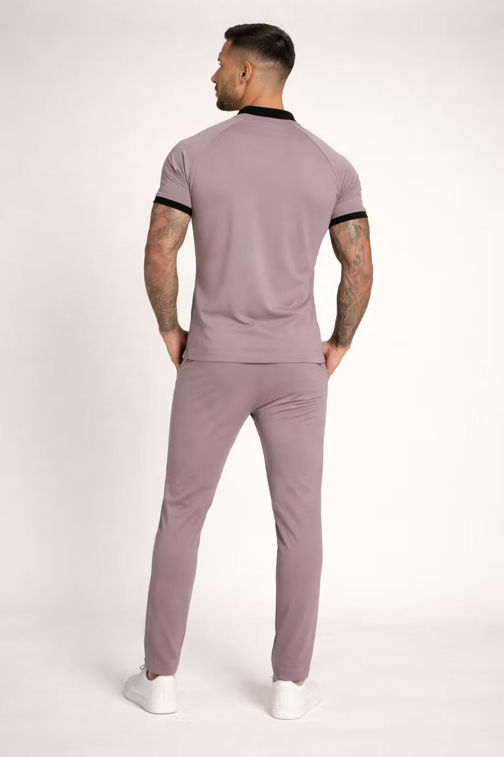 Zip Collar Short Sleeve Top and Slim Trousers Set