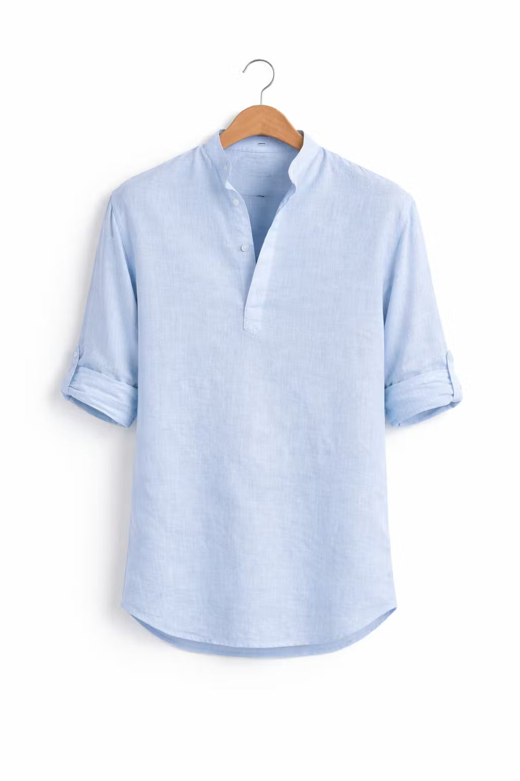 Textured Linen-Blend Half Placket Shirt