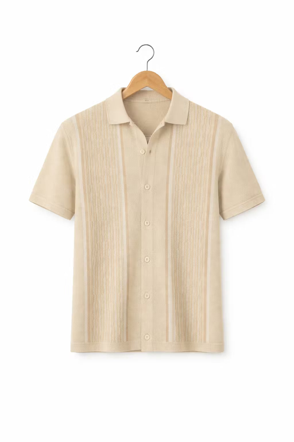 Vertical Stripe Textured Knit Button Shirt