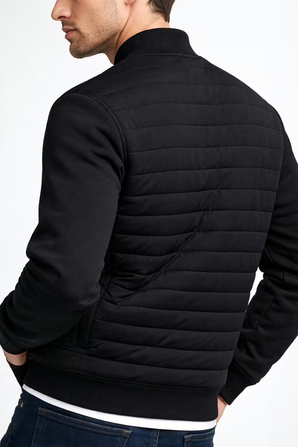 Quilted Stand Collar Zip Jacket with Standard Sleeves