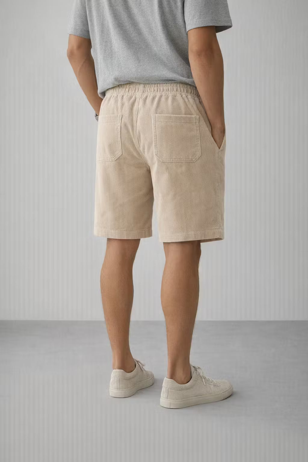 Ribbed Corduroy Drawstring Shorts