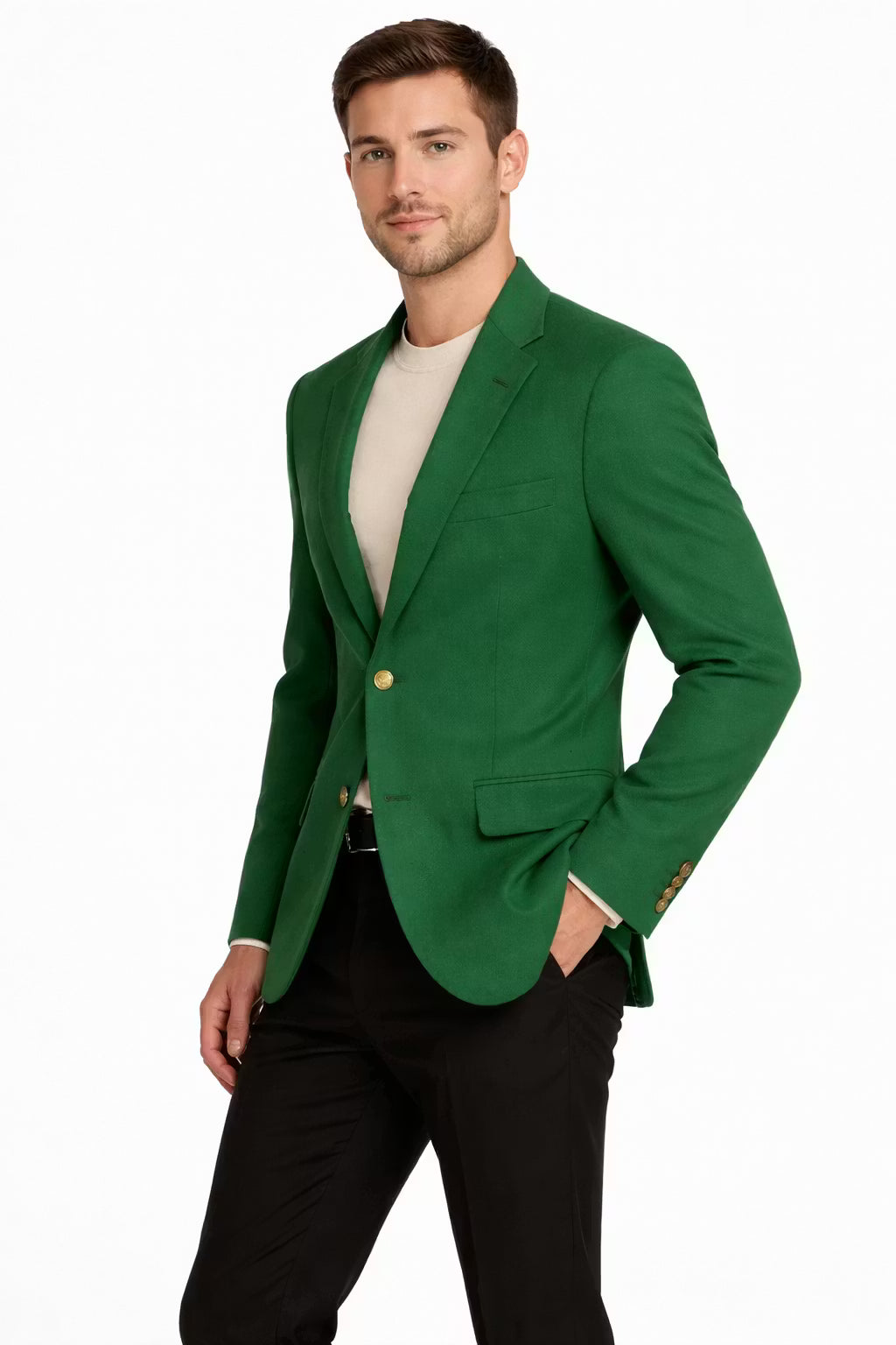 Men’s Green Blazer Jacket With Button Front Notched Collar
