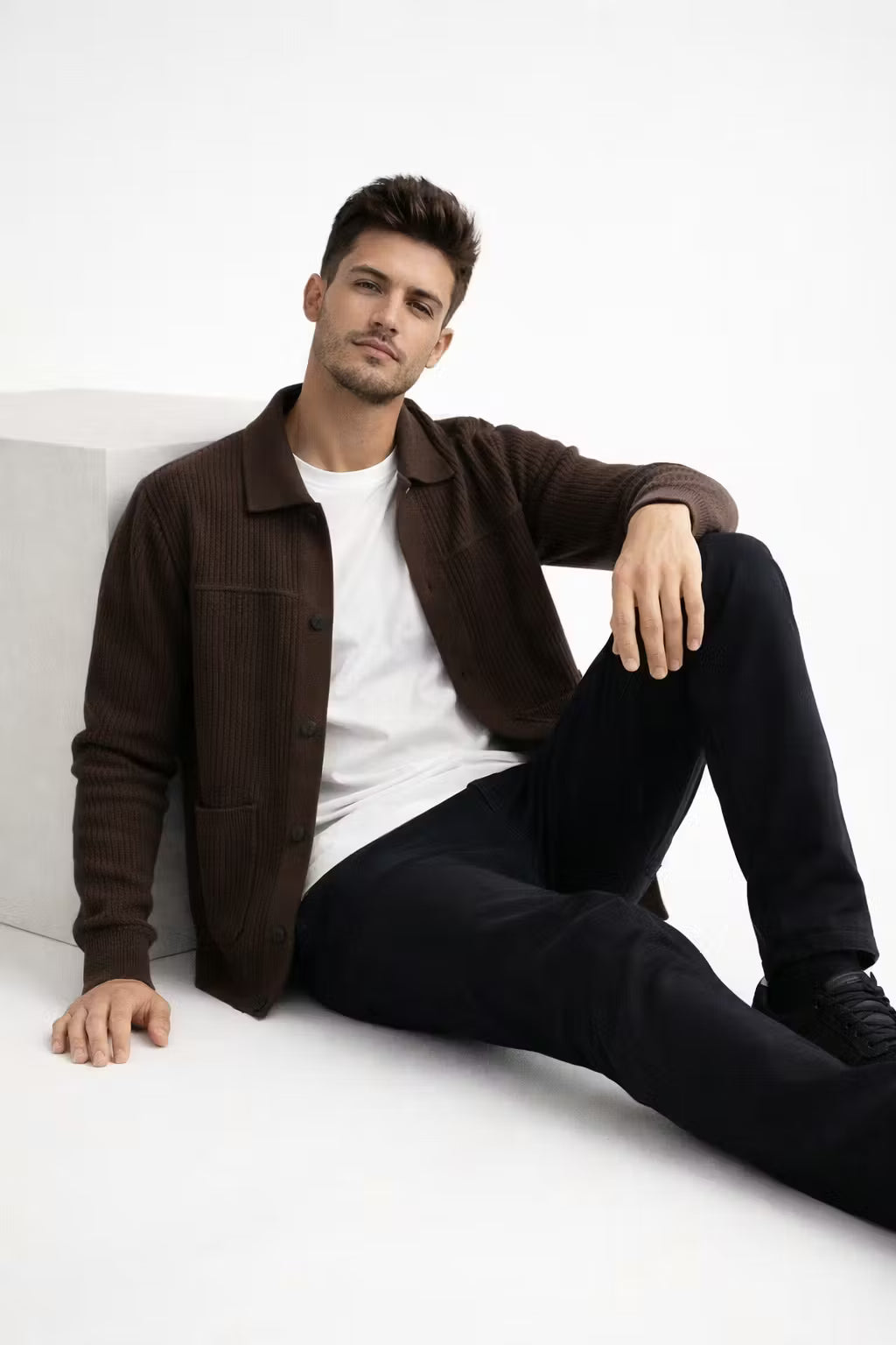 Rib Knit Button-Front Cardigan Jacket