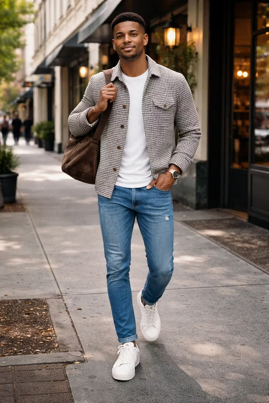 Textured Check Button Shirt Jacket