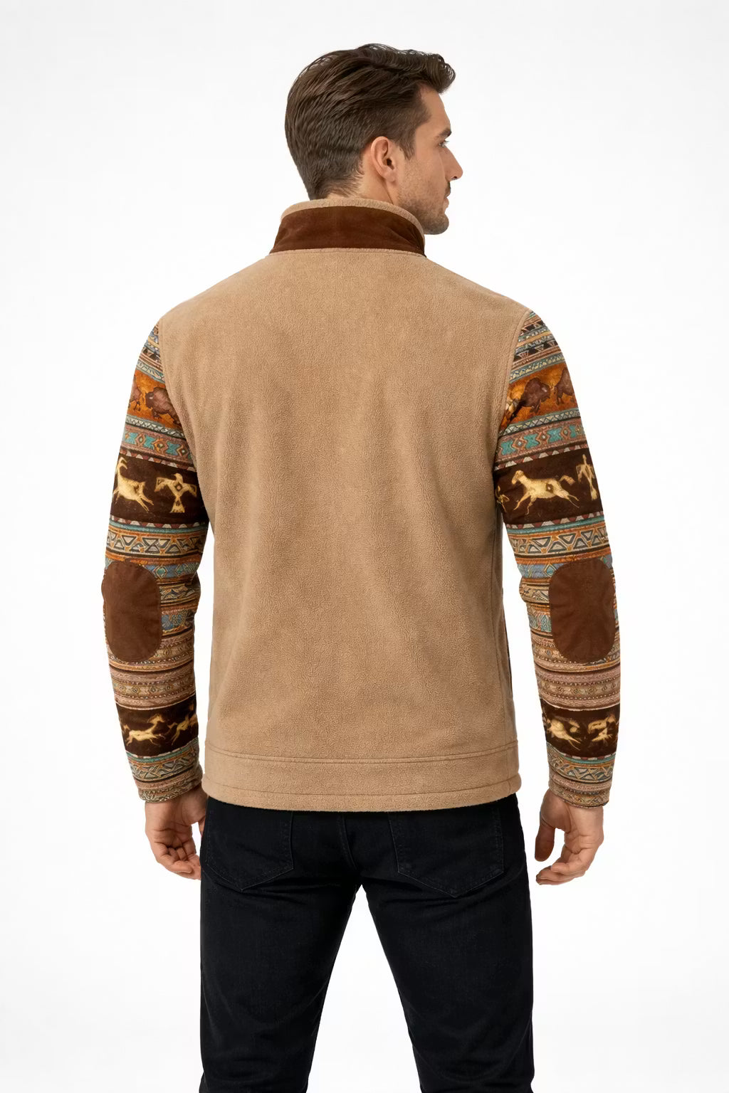Men’s Fleece-Lined Zip Jacket With Patterned Sleeves