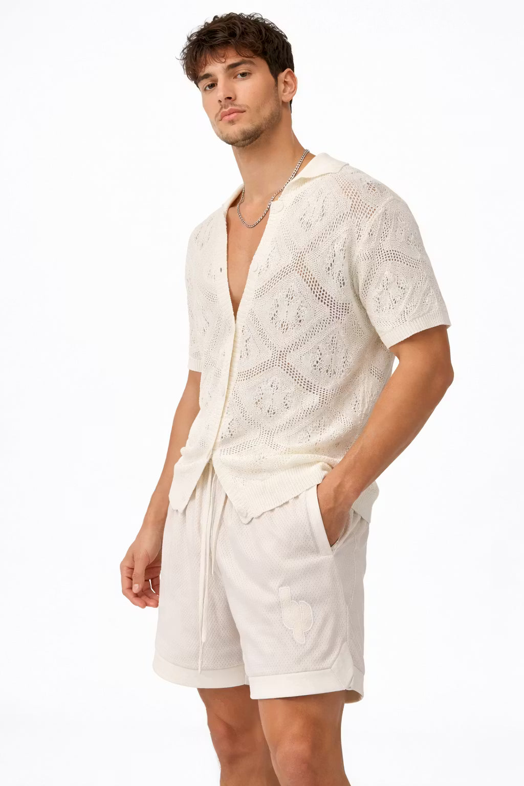 Coastal Prism Crochet Button Shirt