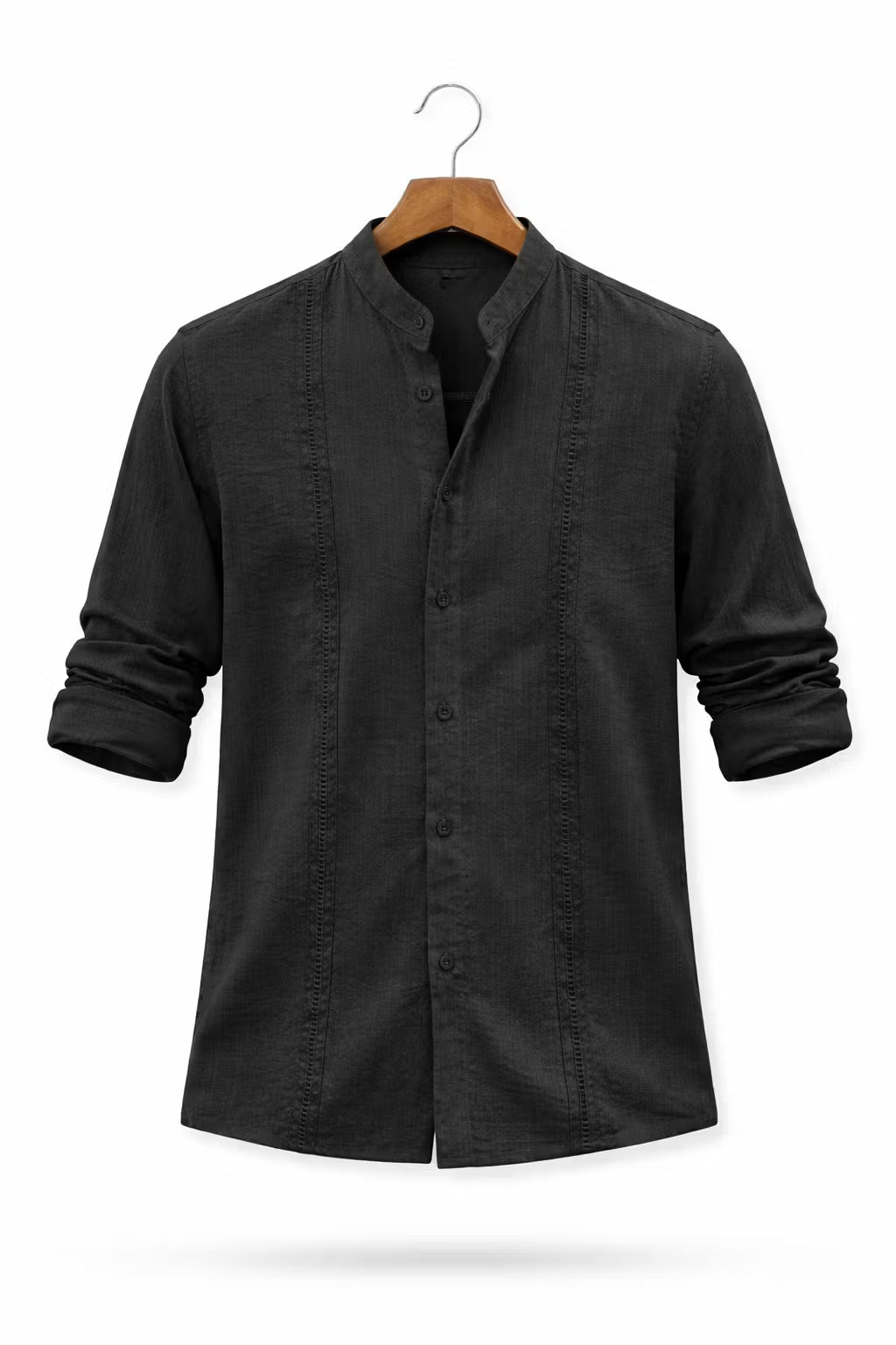 Textured Mandarin Collar Button Shirt