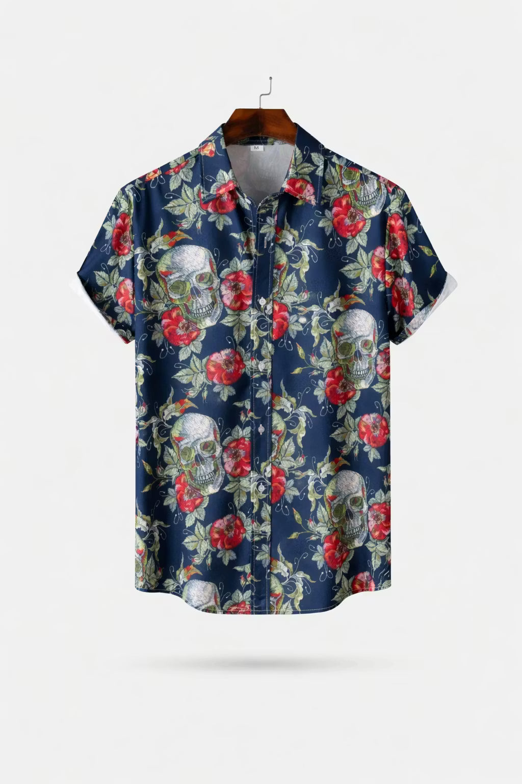 Floral Skull Print Short Sleeve Button Shirt