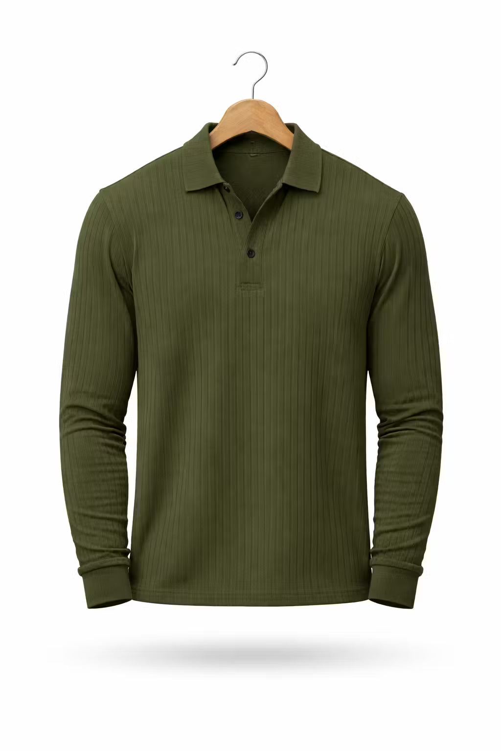 Ribbed Knit Long Sleeve Polo Shirt