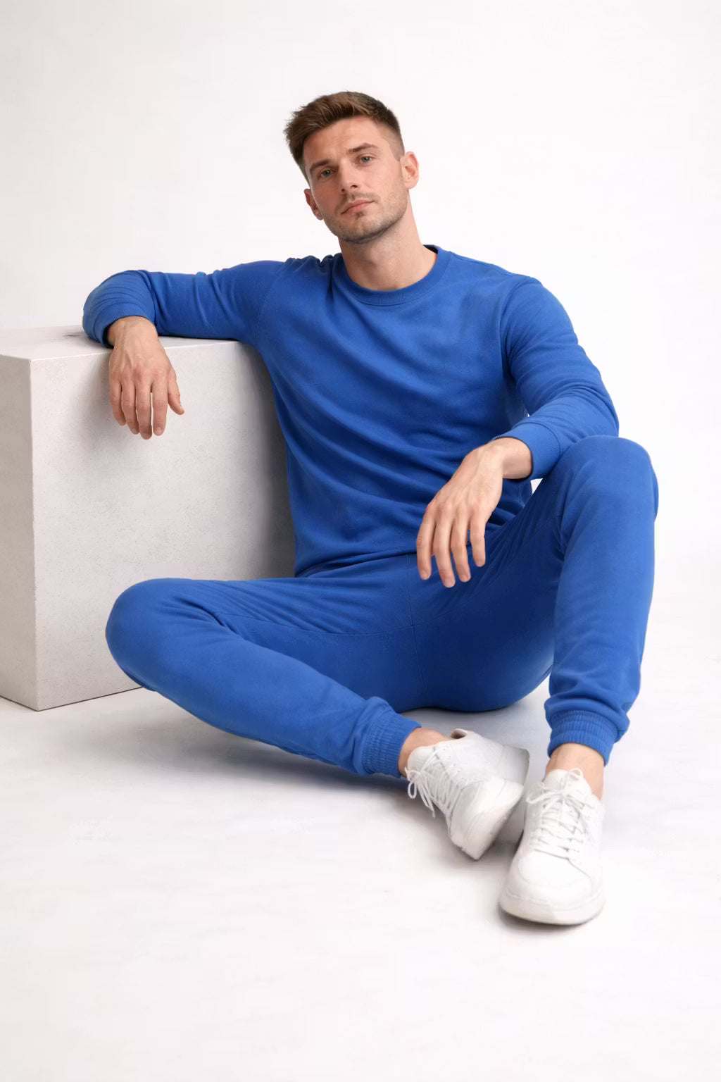 Structured Knit Crewneck and Jogger Trousers Set