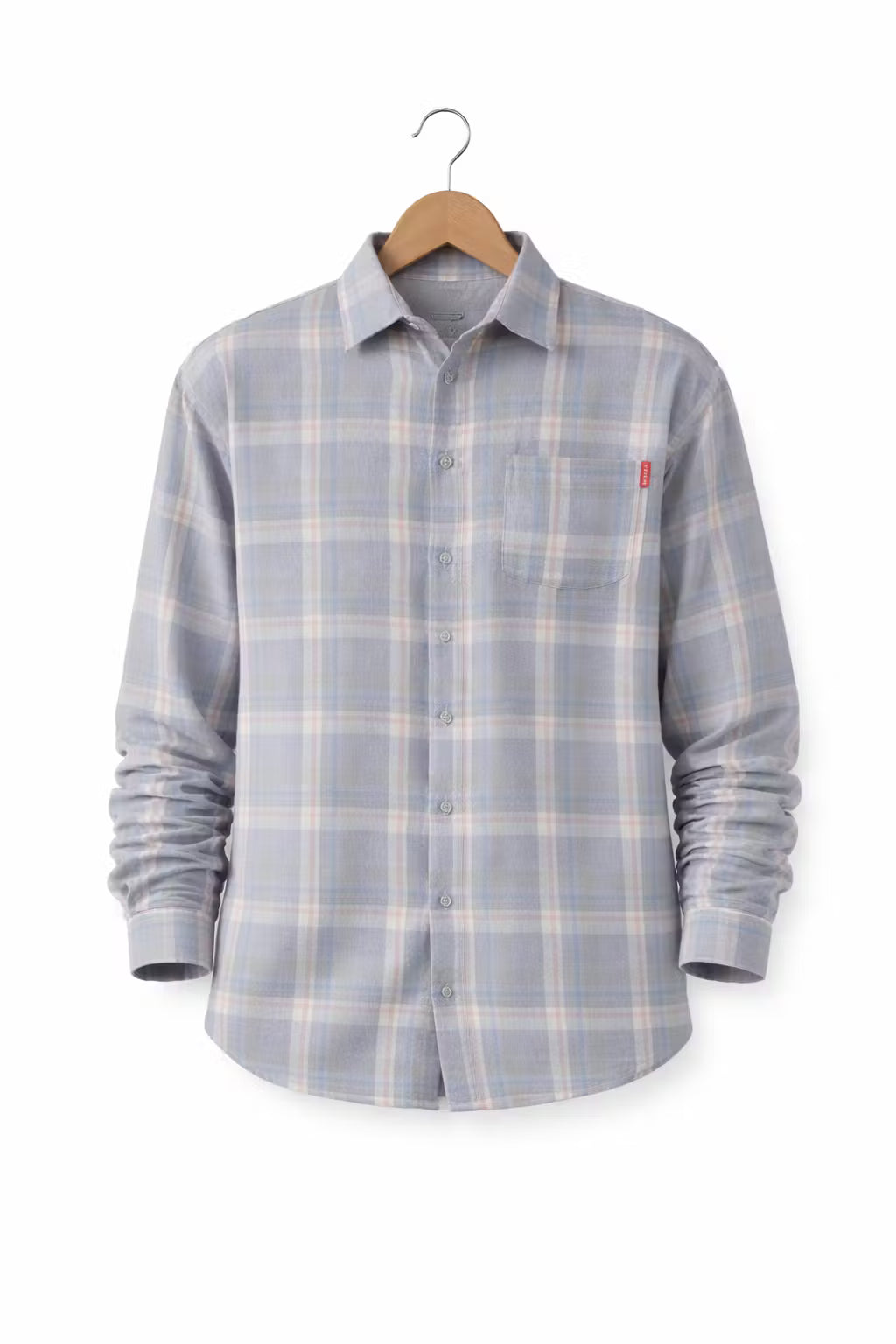 Men’s Light Plaid Long Sleeve Button Up