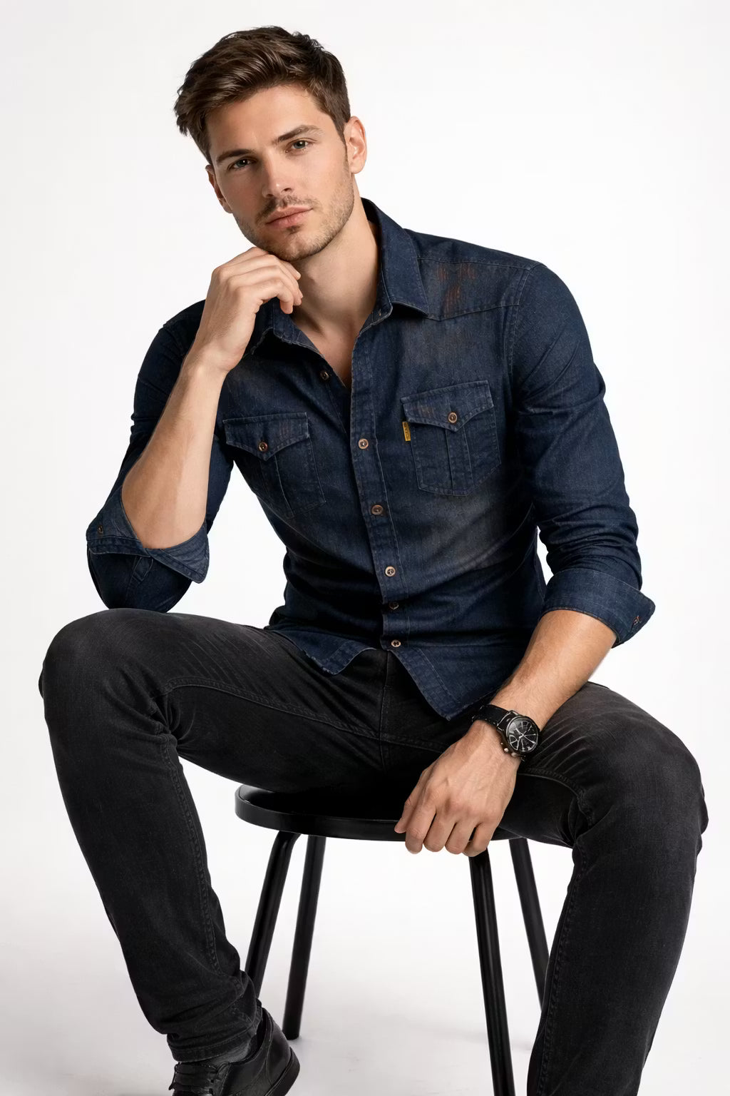 Lakemont Double Breast Pocket Western Denim Shirt