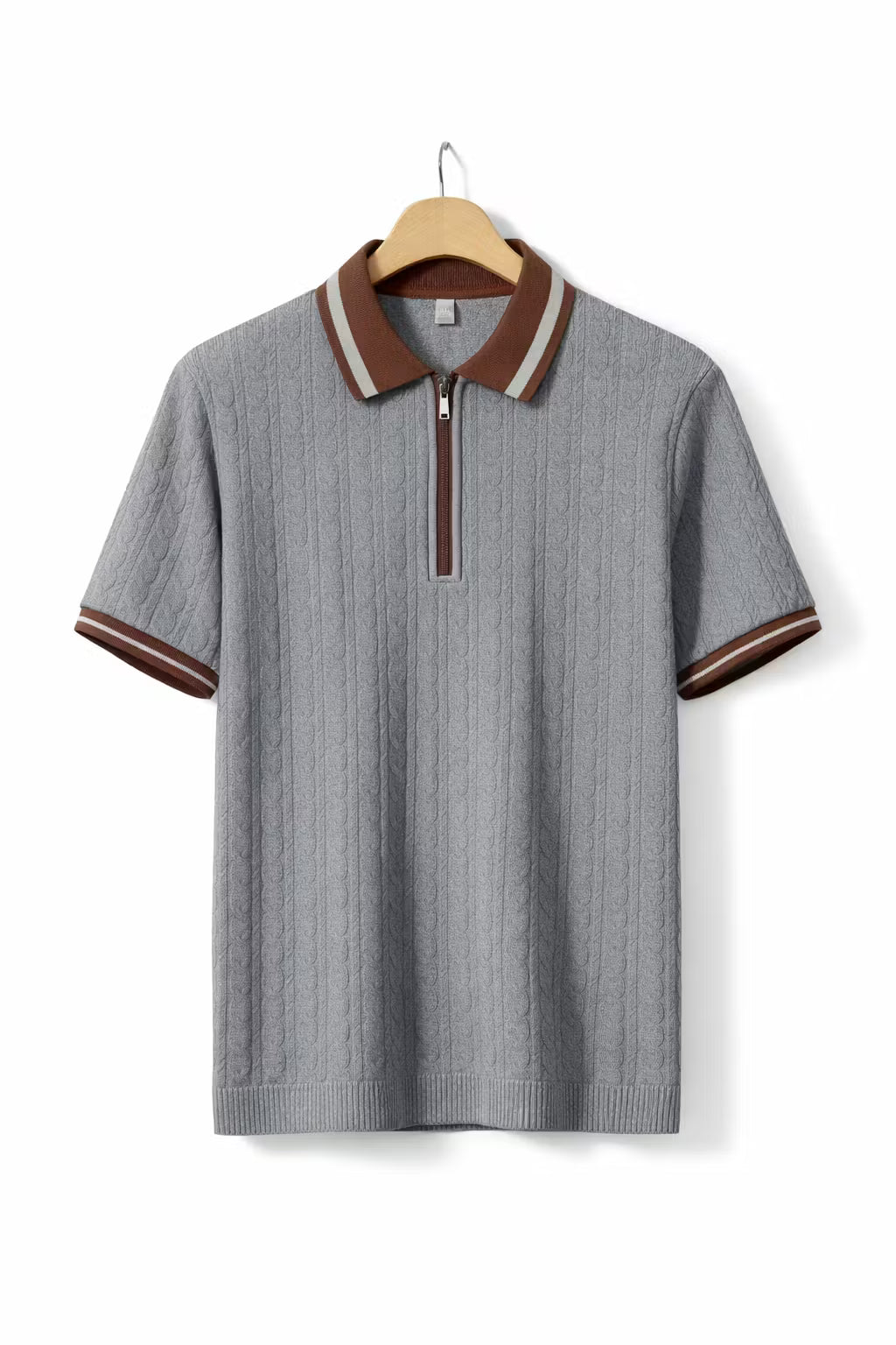 Textured Knit Zip Collar Polo Shirt