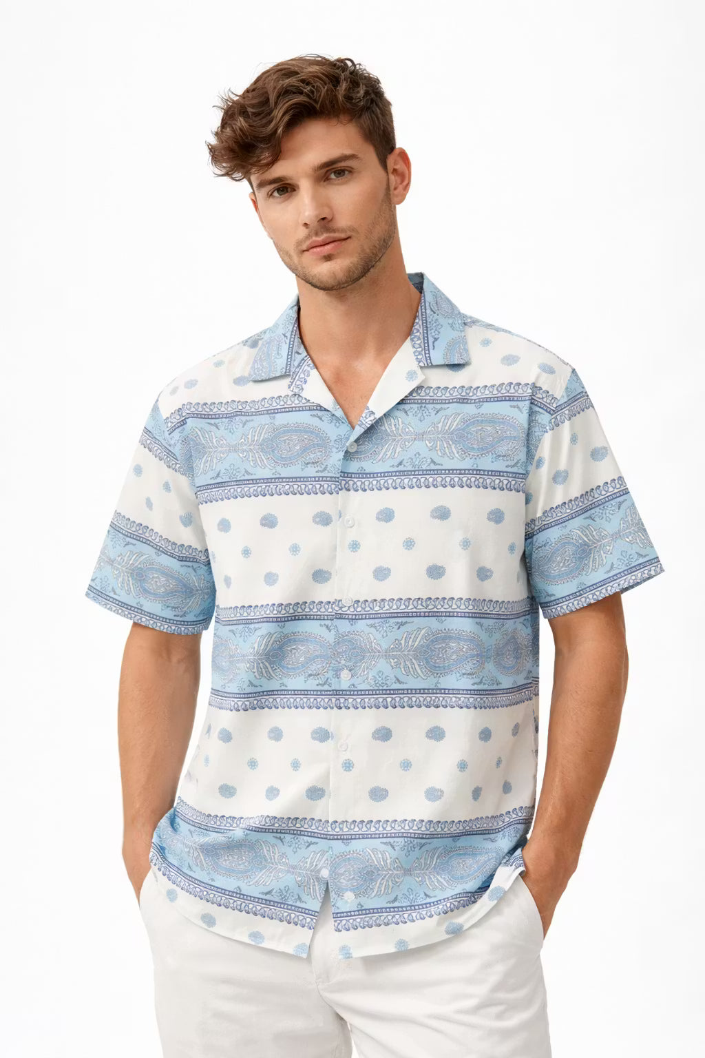 Paisley Stripe Camp Collar Shirt