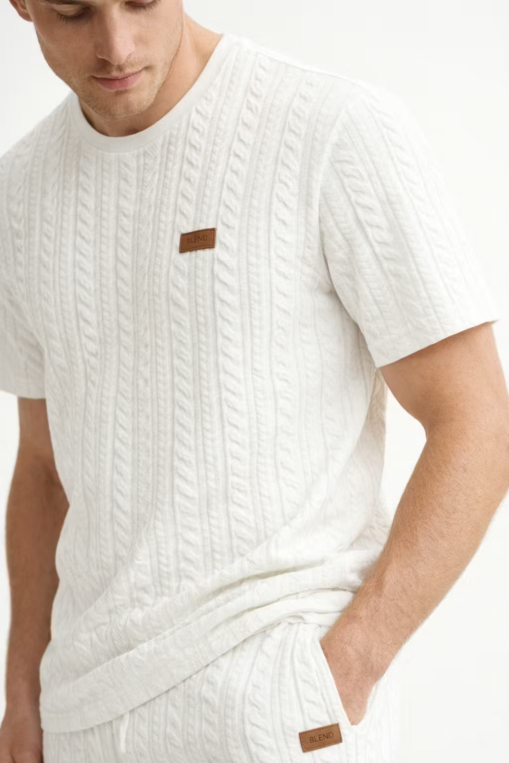 Cable Knit Textured T-Shirt and Drawstring Shorts Set