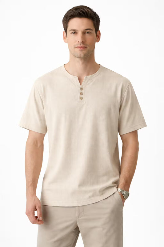 Men’s Cotton Home Short Sleeve Henley Shirt