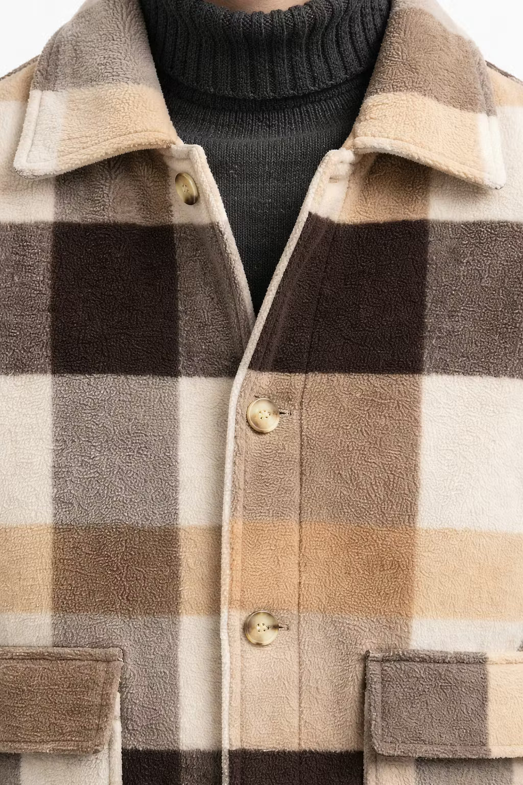 Check Pattern Wool Blend Overshirt Jacket