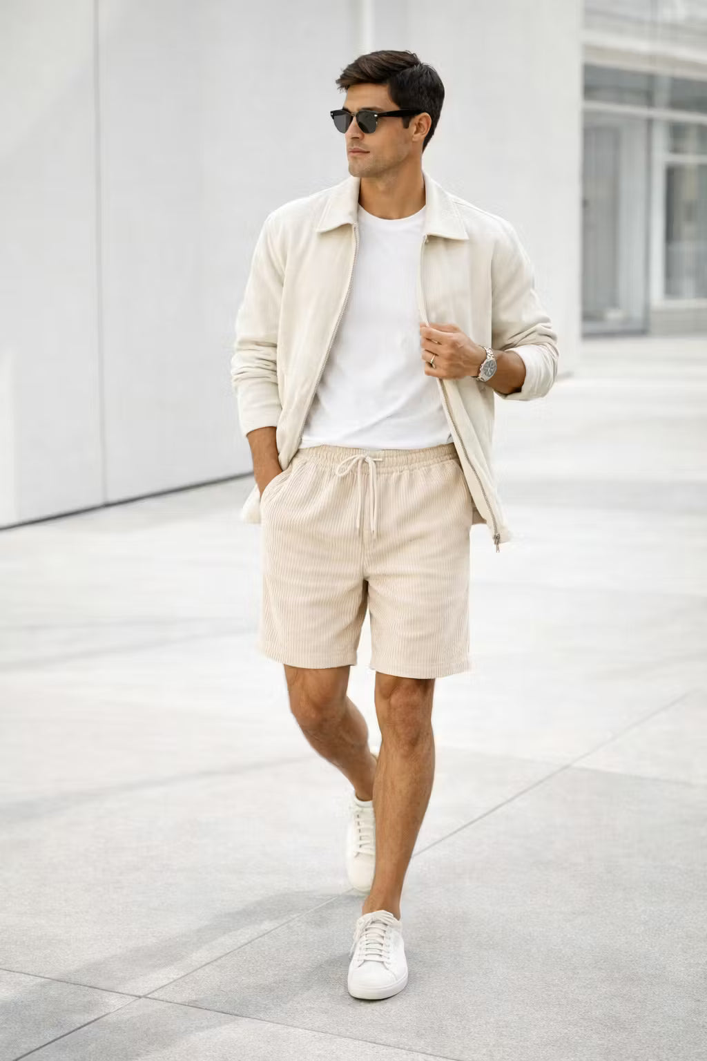 Ribbed Corduroy Drawstring Shorts