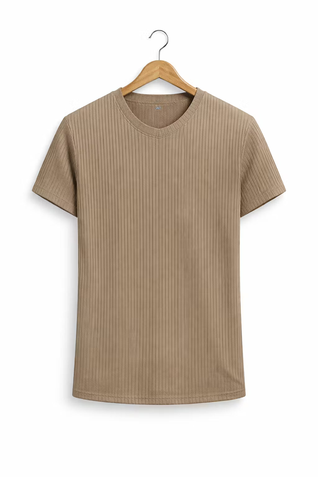 Ribbed Knit V-Neck T-Shirt