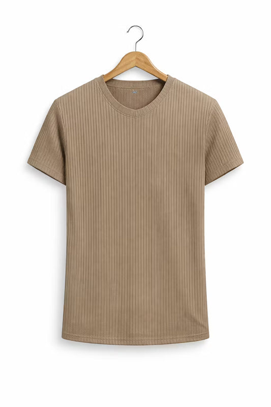 Ribbel T-shirt met V-hals