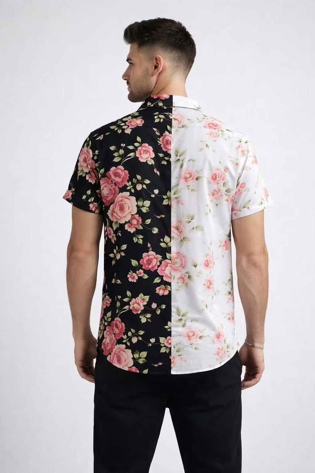 Split Bloom Print Button Shirt