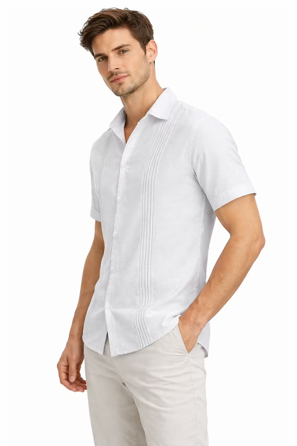 Textured Panel Short Sleeve Button Shirt