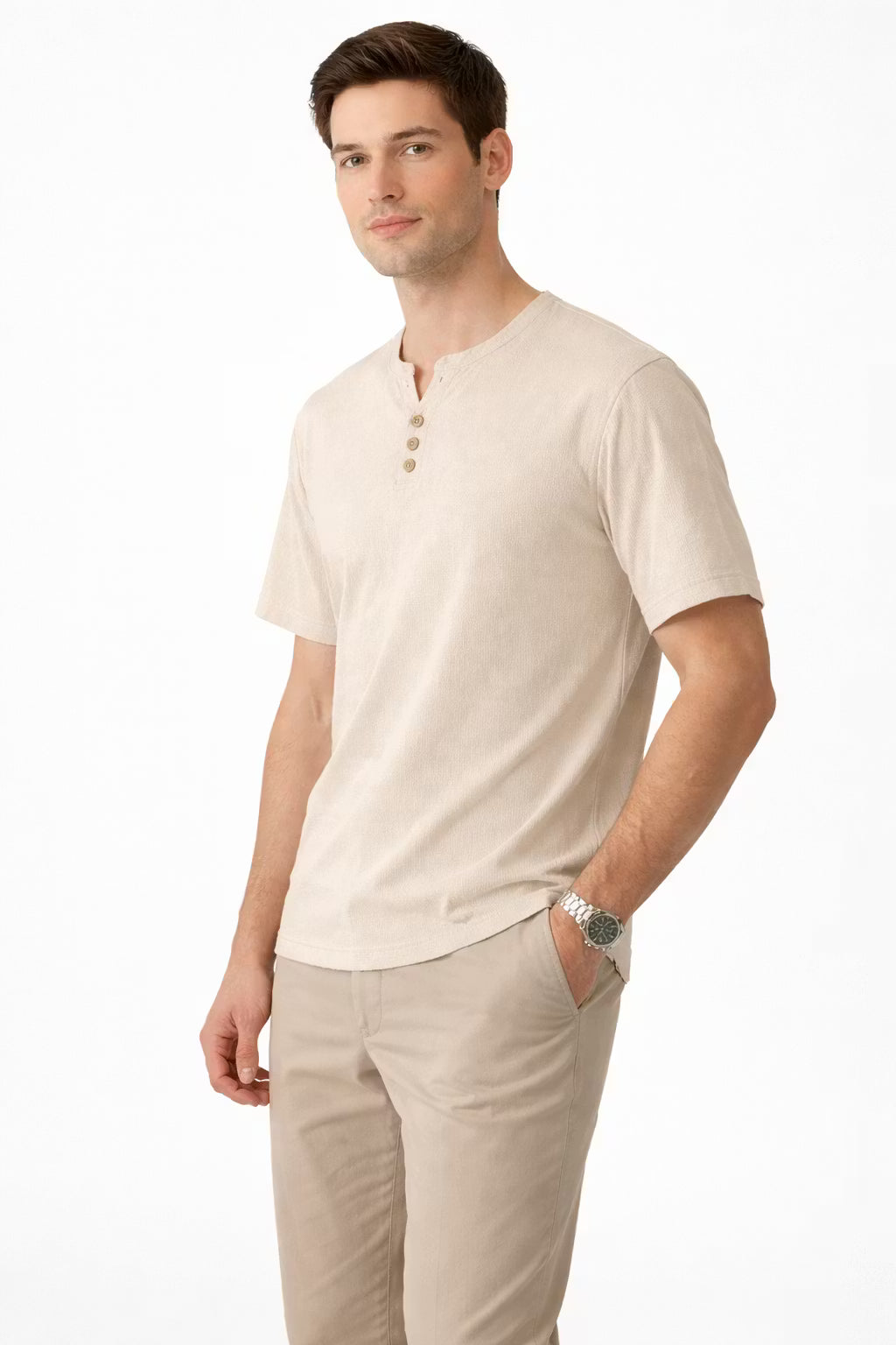 Men’s Cotton Home Short Sleeve Henley Shirt