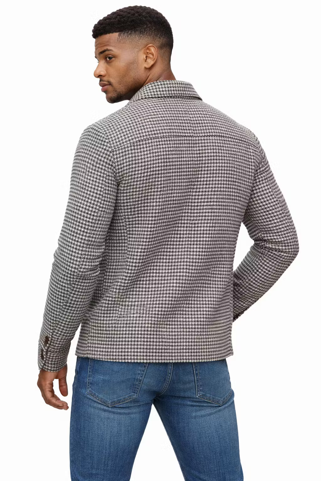 Textured Check Button Shirt Jacket