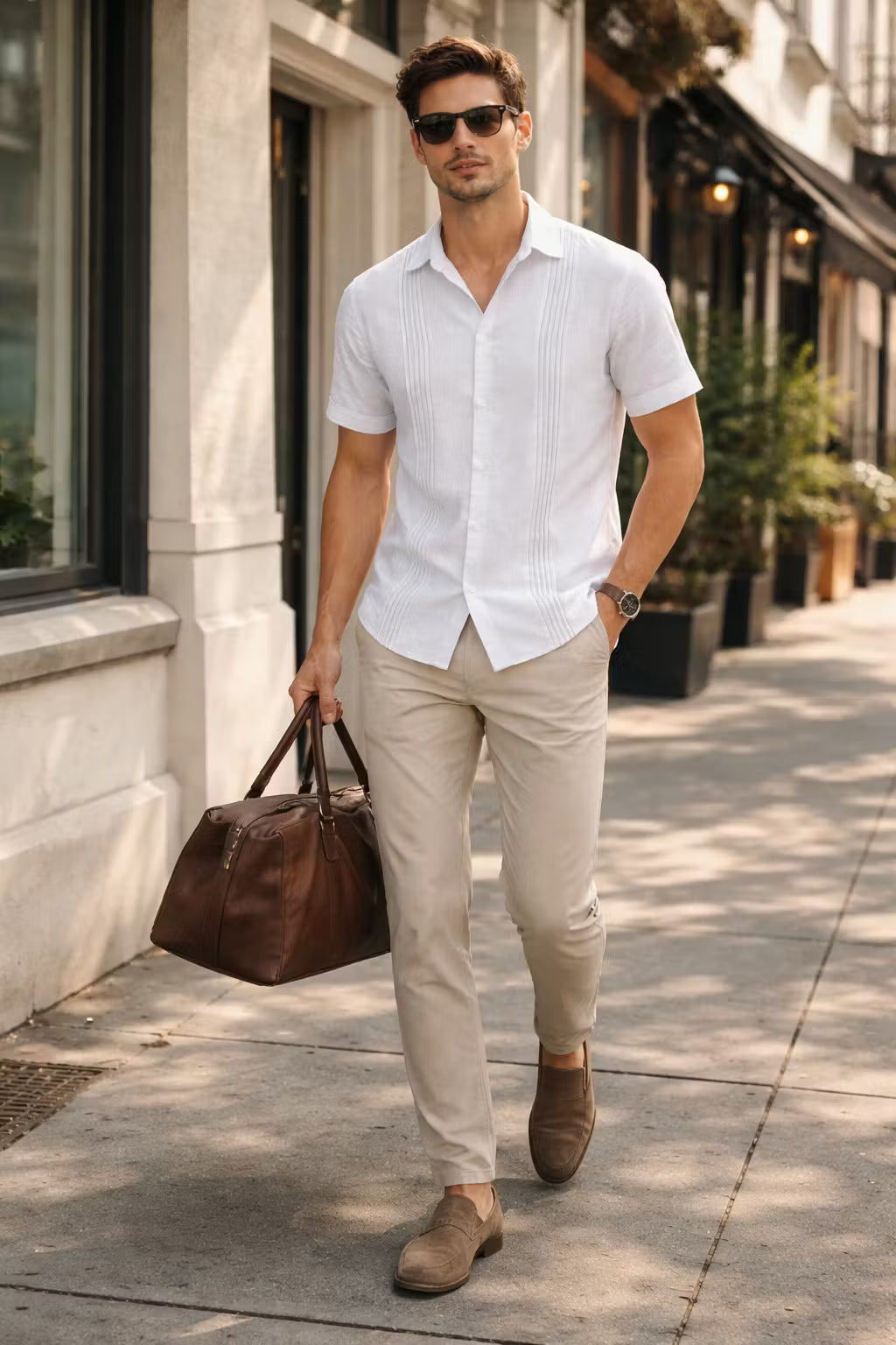 Textured Panel Short Sleeve Button Shirt