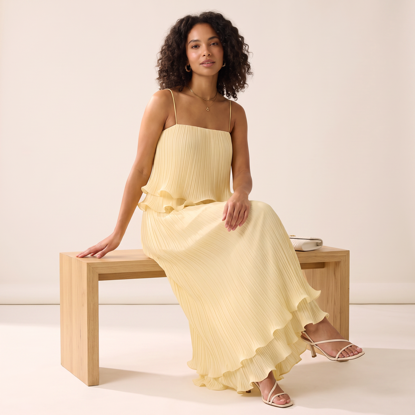 Solene geplooide set met top en lange rok