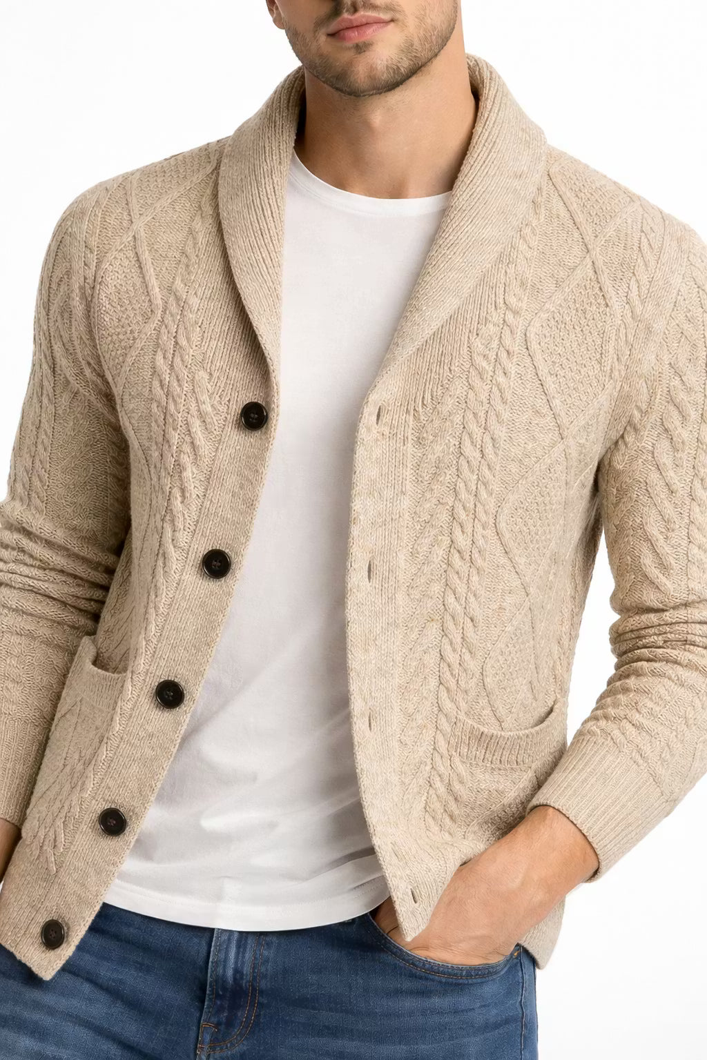 Cable Knit Button Front Cardigan Sweater