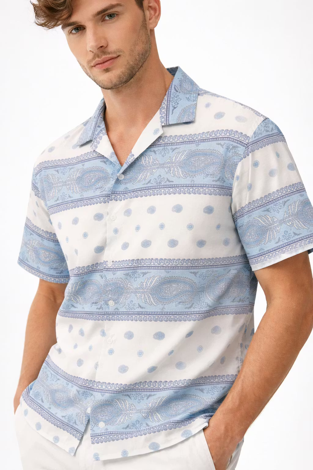 Paisley Stripe Camp Collar Shirt