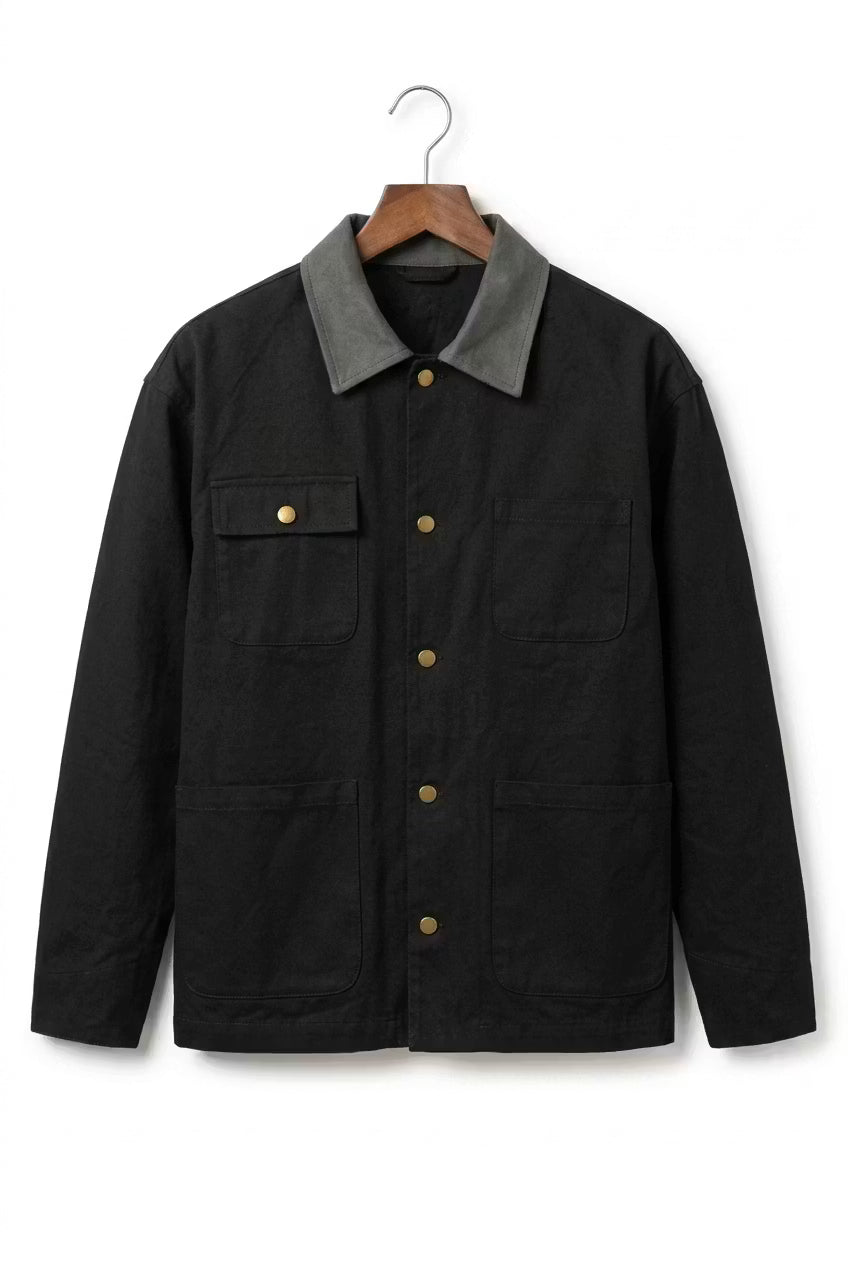 Contrast Collar Utility Chore Jacket
