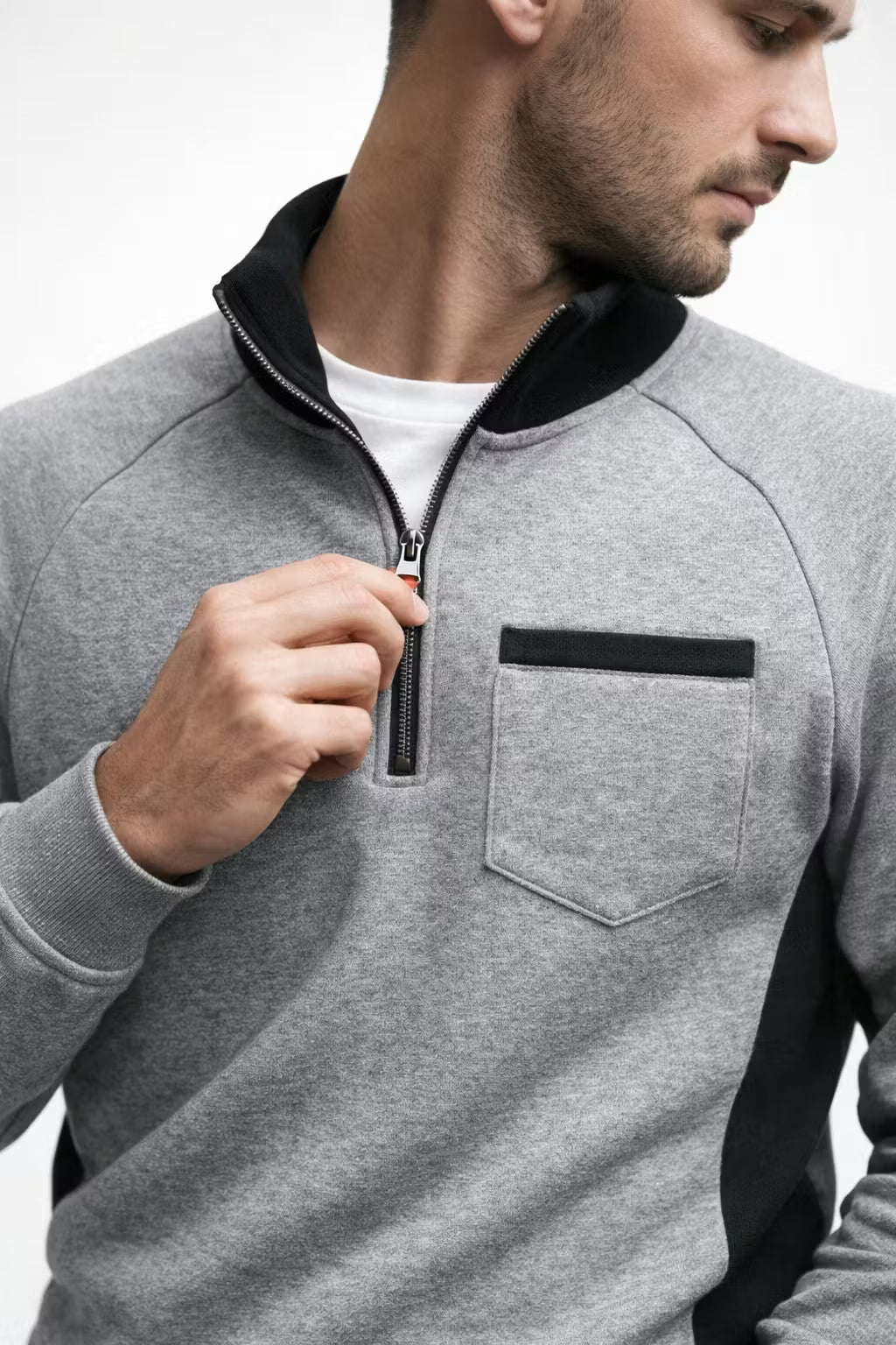 Men’s Quarter Zip Long Sleeve Pullover with Patched Elbows