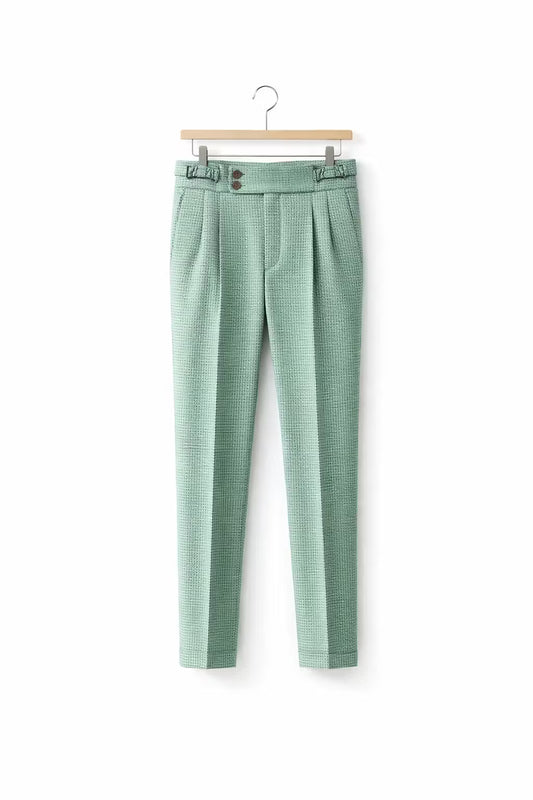 Waffle Texture High-Waist Pleated Trousers